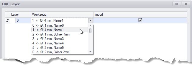 DXF Datei fräsen: DXF-Layer, der beim Öffnen der Datei erscheint.