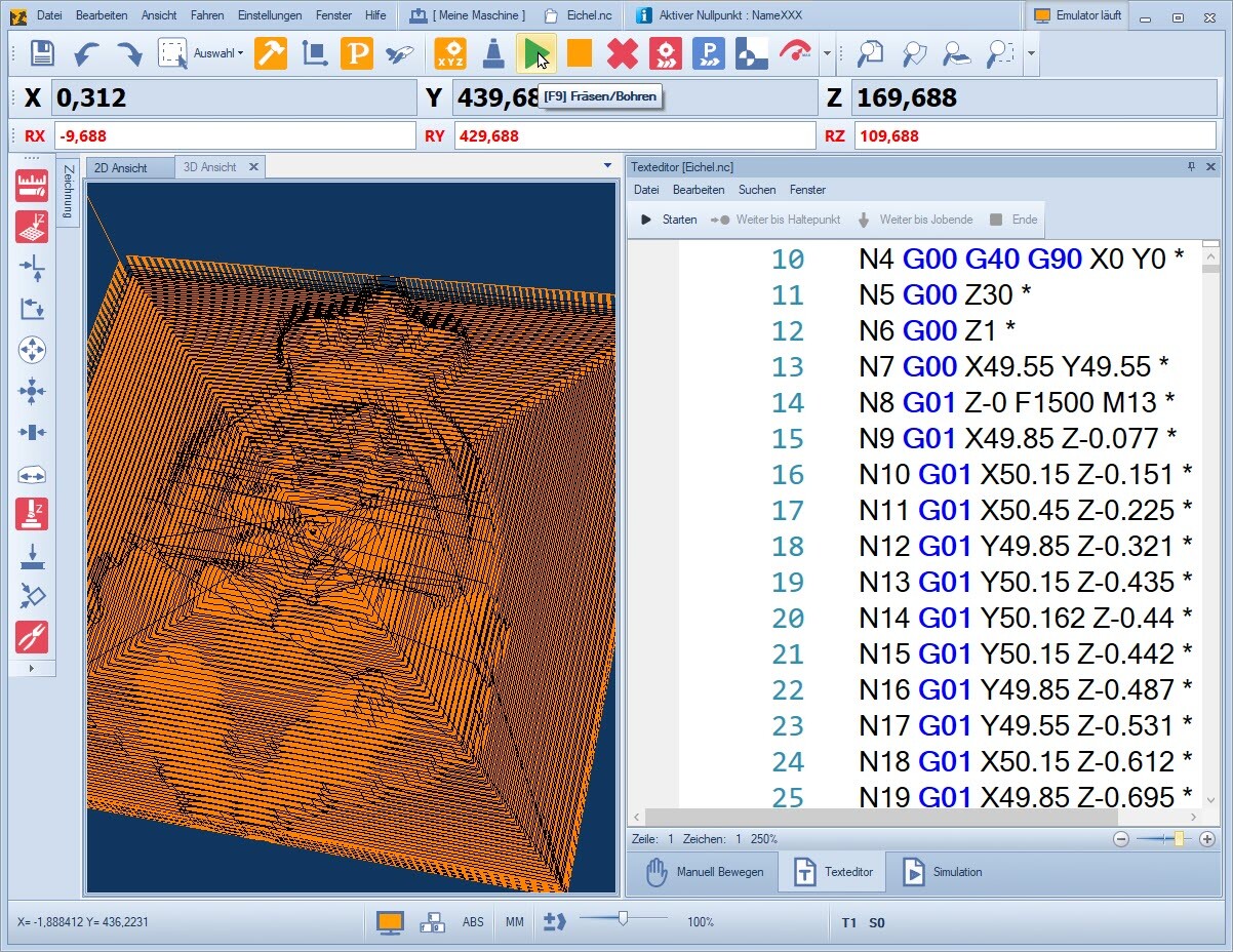 Screenshot der cncGraF Pro Software-Oberfläche, eine der cncGraF Versionen für die CNC-Steuerungen.