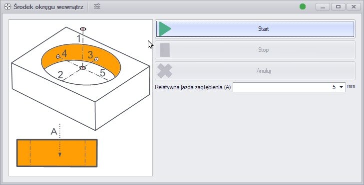 Funktion zur Ermittlung des inneren Mittelpunkts mit einem 3D-Taster.