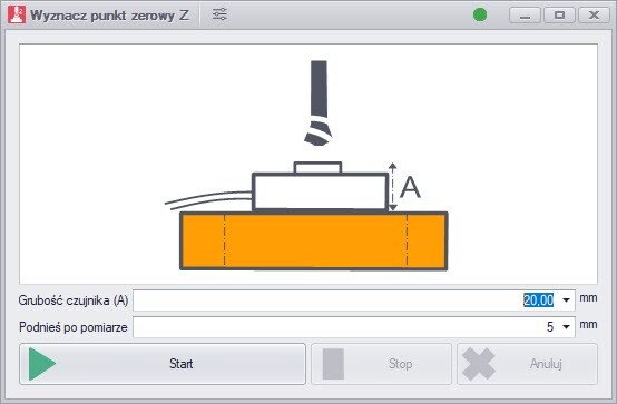 Funktion zur Z-Nullpunktbestimmung mit Blockschalter oder mit einem 3D-Taster in der CNC-Software. Das Bild zeigt den entsprechenden Dialog.