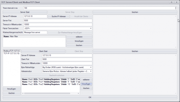 TCP-Server/Client und Modbus-TCP-Client Kommunikation