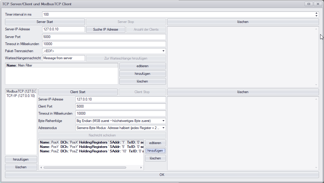 TCP-Server/Client und Modbus-TCP-Client Kommunikation